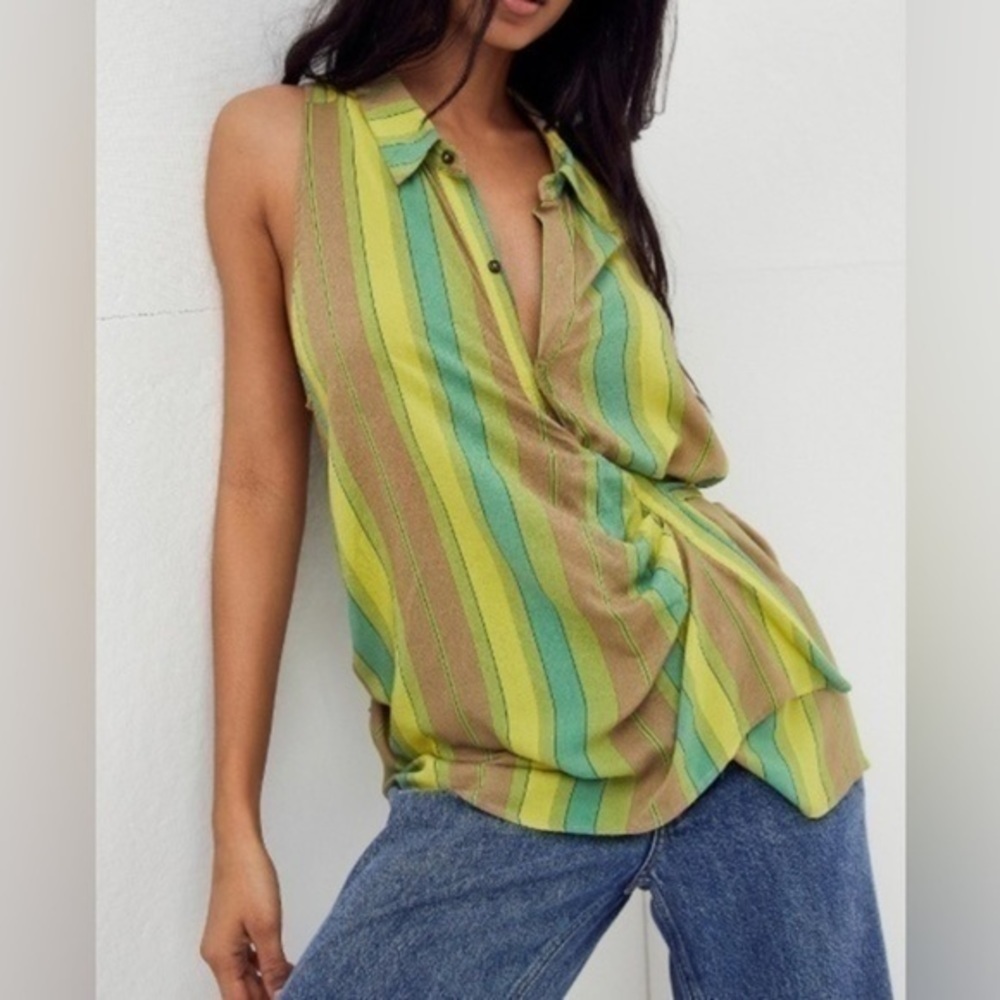 Free People Mackenzie Wrap Button-up Top wrap tie waist size XS